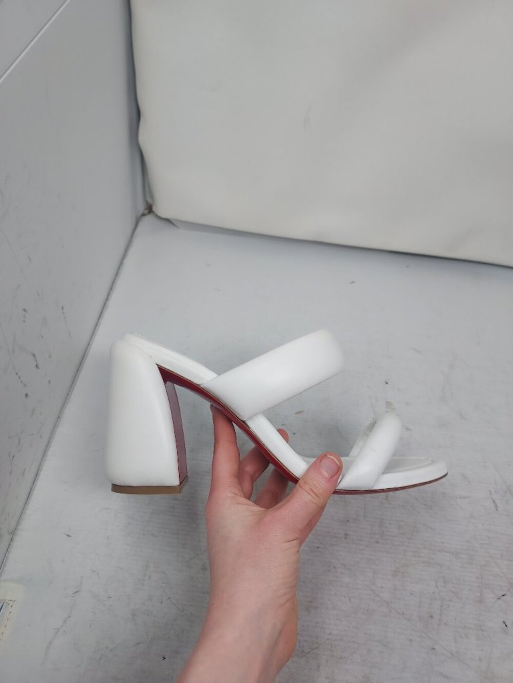 CHRISTIAN LOUBOUTIN White Inflama Sab Black Block Heel Sandal - Picture 3 of 13